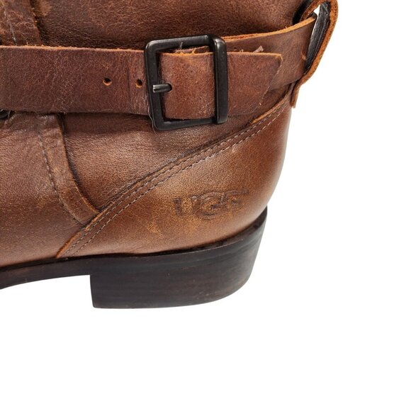 Ugg Boots Women's Size 9.5 Brown Leather Side Zip Ankle Strap - Picture 4 of 14